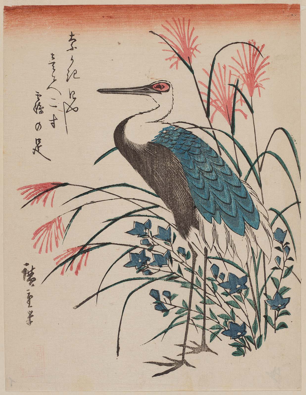 Hiroshiges - Crane and Autumn Flowers - Chūban Format