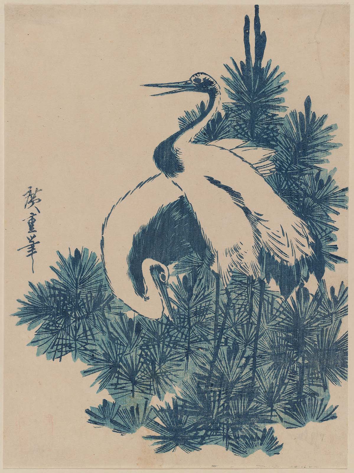 Hiroshiges - Cranes and Pine Shoots - Chūban Format