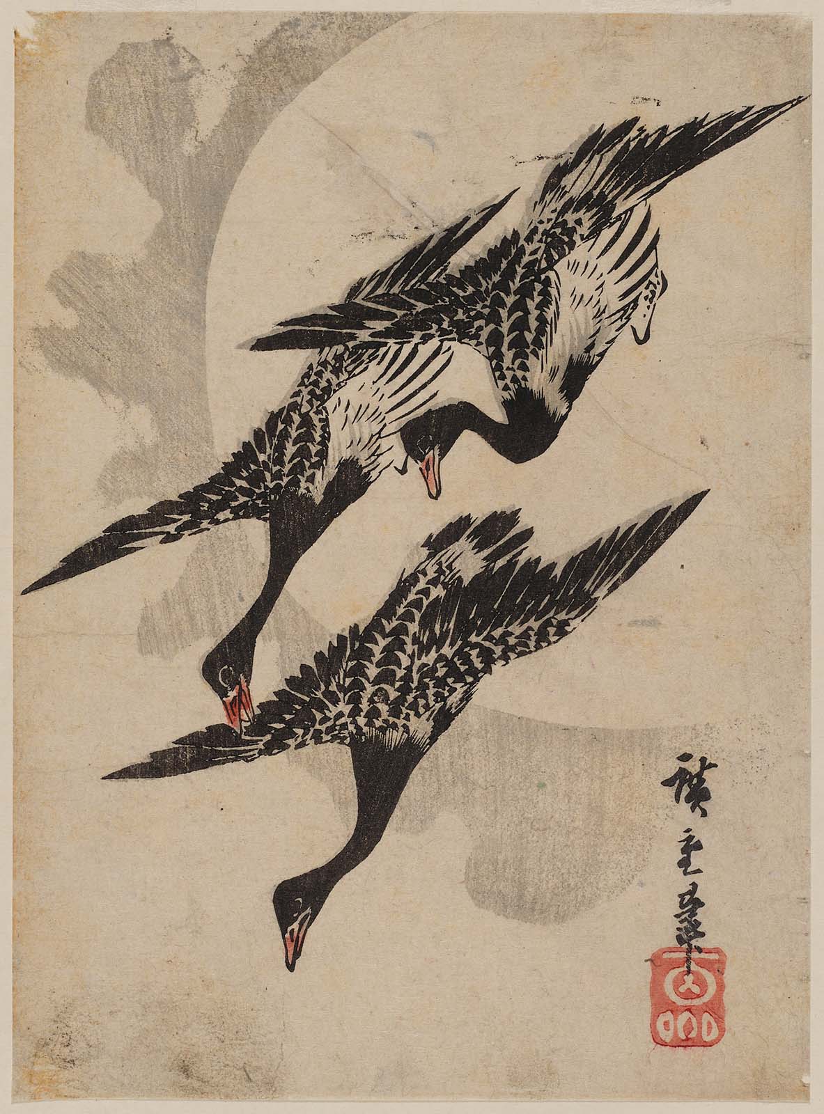 Hiroshiges - Flying Geese and Full moon - Chūban Format