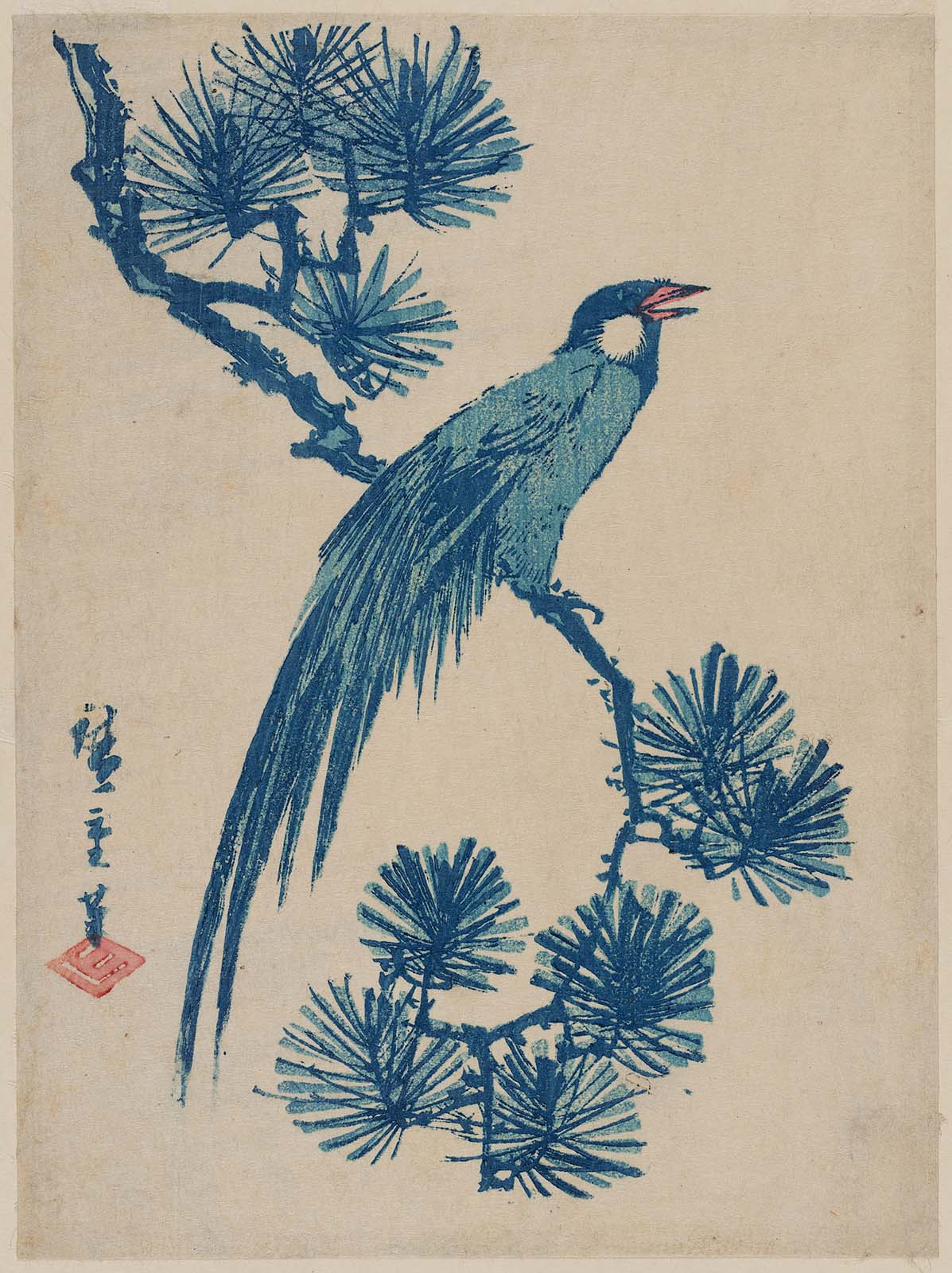 Hiroshiges - Green Pheasant on Pine Branch - Chūban Format