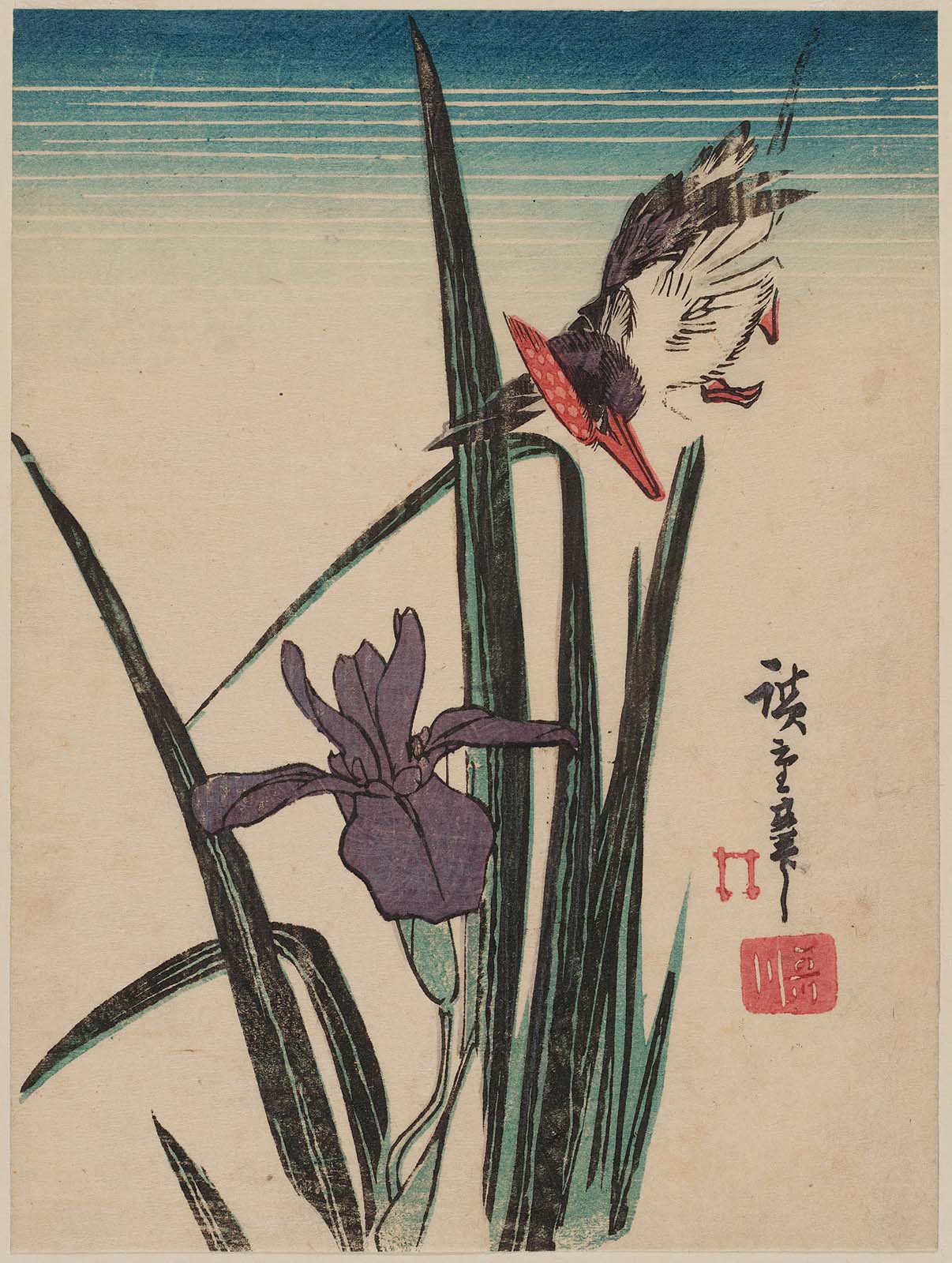 Hiroshiges - Kingfisher and Iris - Chūban Format