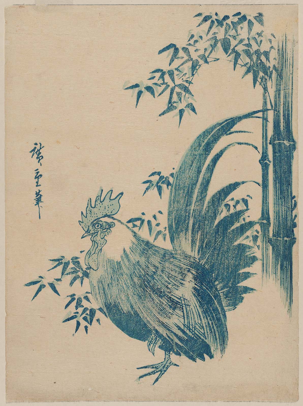 Hiroshiges - Rooster and Bamboo - Chūban Format