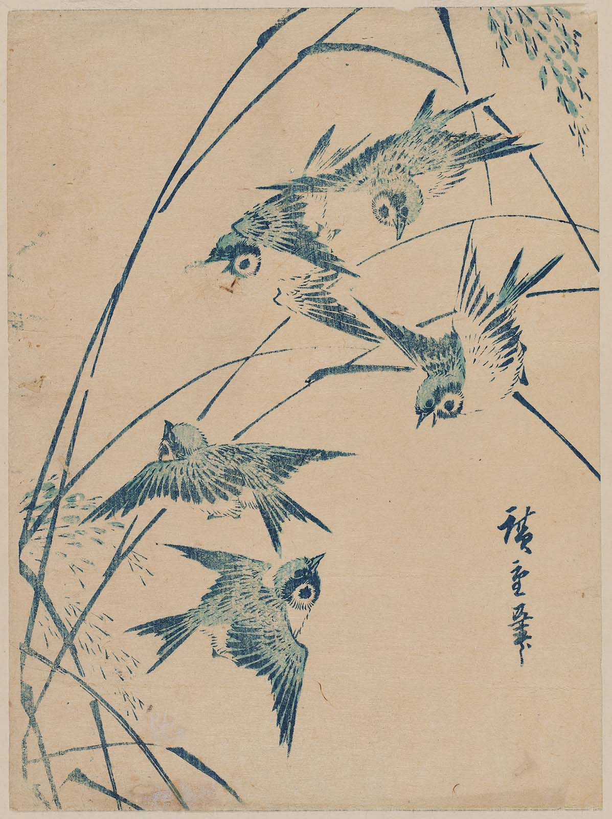 Hiroshiges - Sparrows and Rice Stalks - Chūban Format