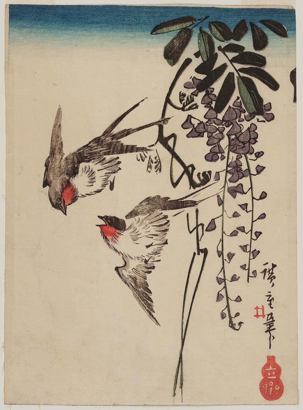 Hiroshiges - Swallows and Wisteria - Chūban Format