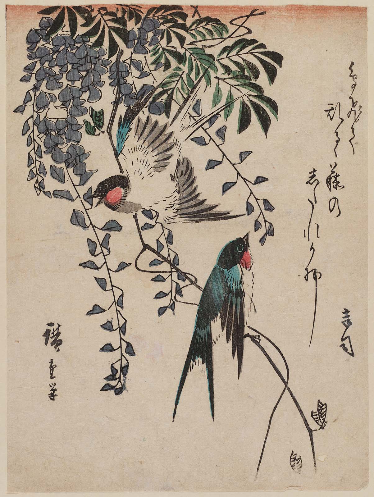 Hiroshiges - Swallows on Wisteria Vine - Chūban Format