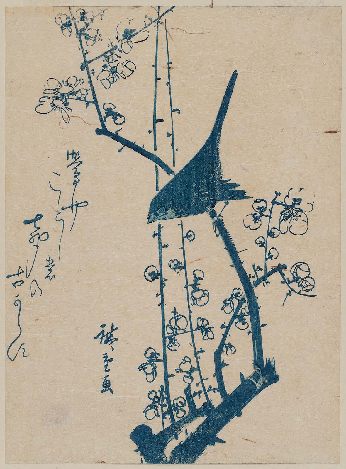 Hiroshiges - Warbler on Red Plum Branch - Chūban Format