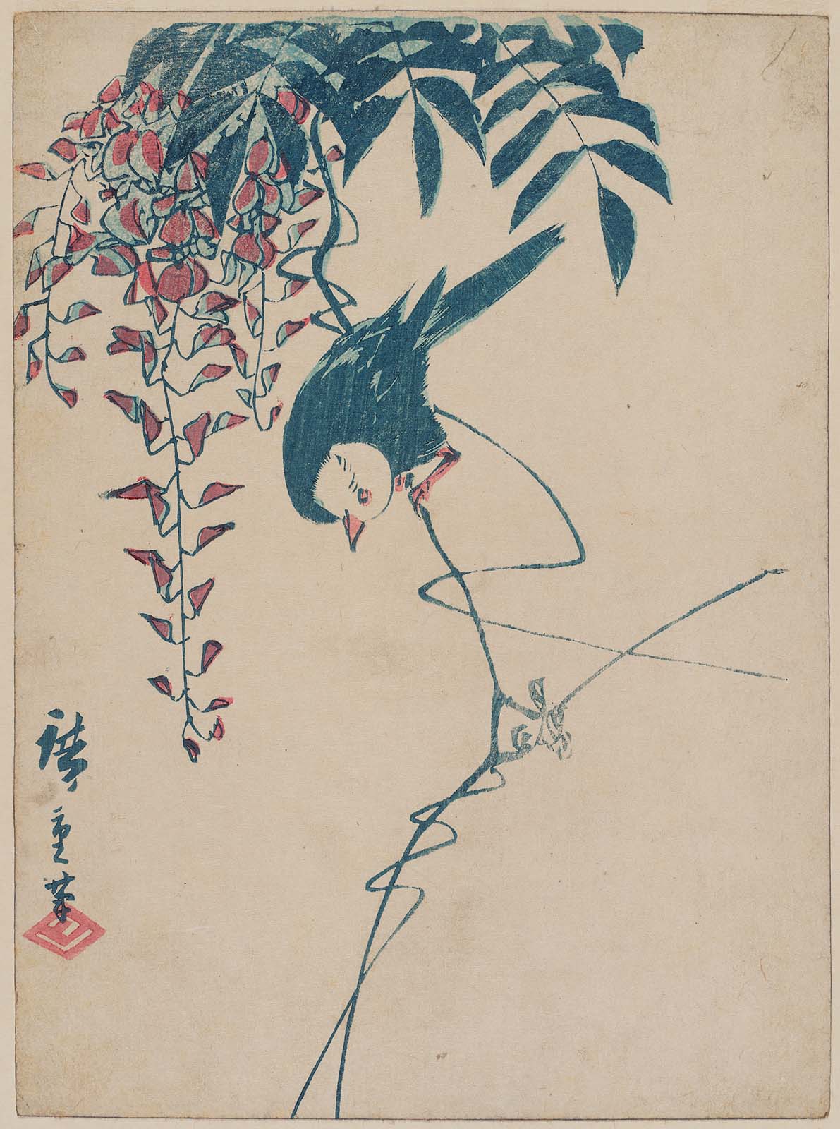 Hiroshiges - White-headed Bird on Wisteria Vine - Chūban Format