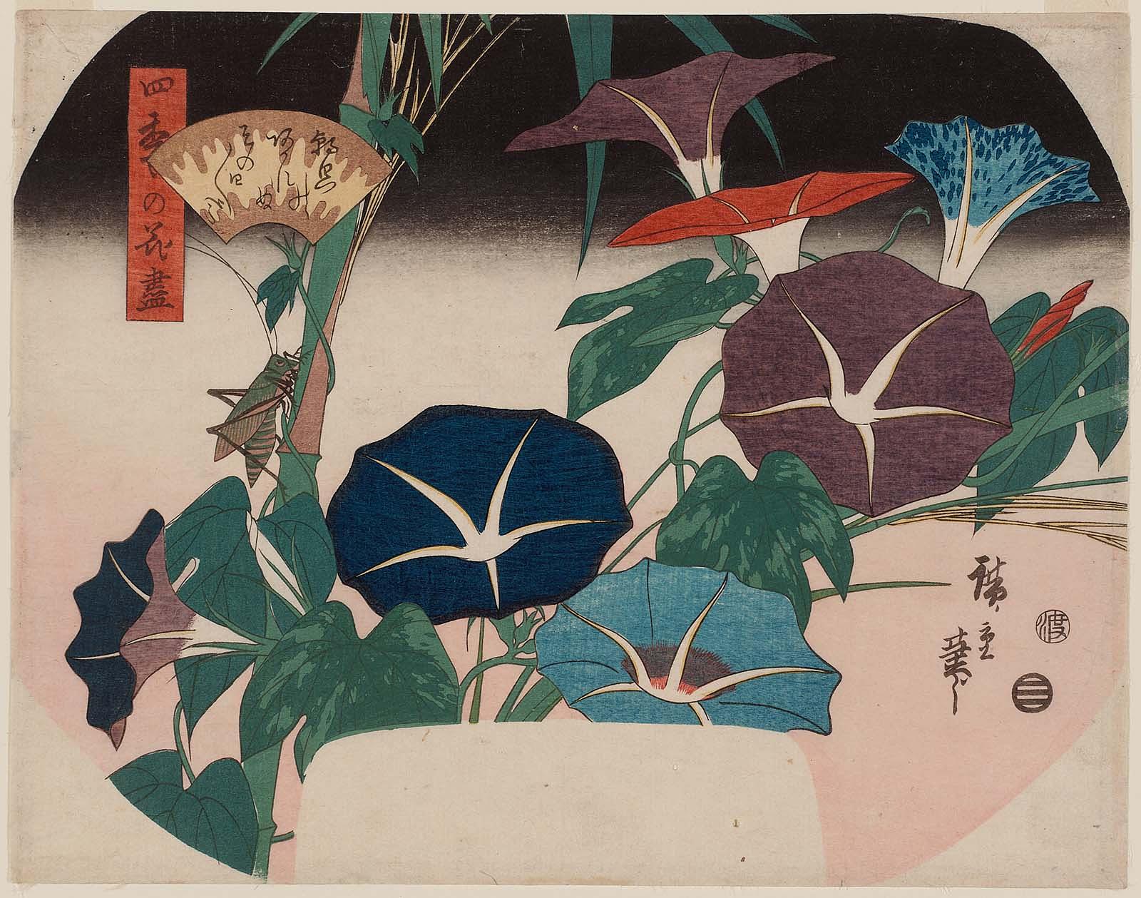 Hiroshiges - Morning Glories and Cricket - A Compendium of Flowers of the Four Seasons (1843-47)