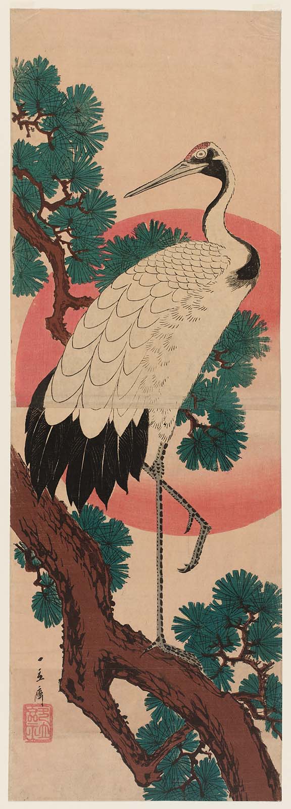 Hiroshiges - Crane, Pine, and Sun - Ōban Diptychs