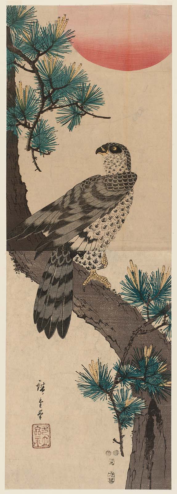 Hiroshiges - Falcon, Pine, and Sun - Ōban Diptychs