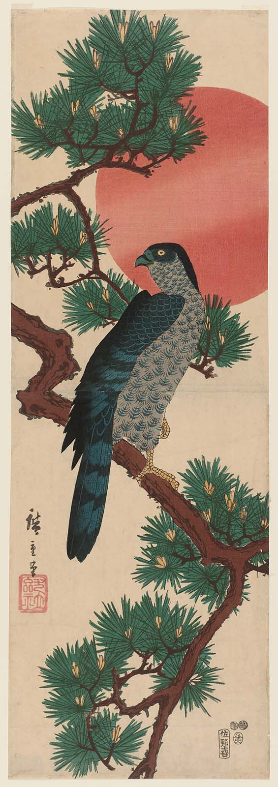 Hiroshiges - Falcon, Pine, and Sun - Ōban Diptychs