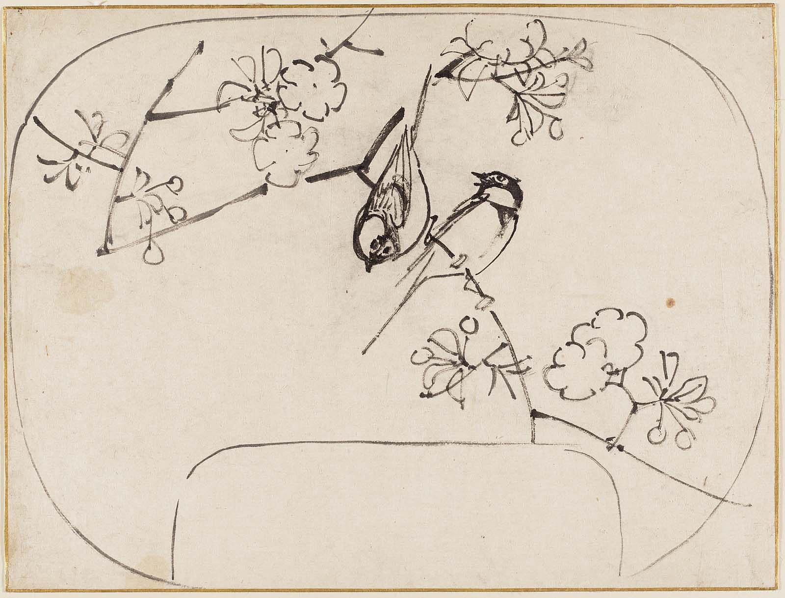 Hiroshiges - Two Birds on a Flowering Branch - Drawings