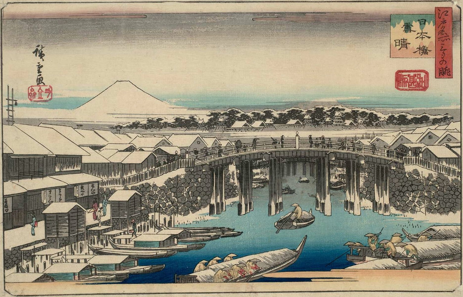 Hiroshiges - Clear weather after snow at Nihon Bridge (Nihonbashi yukibare) - Three Views of Famous Places in Edo 1839-42