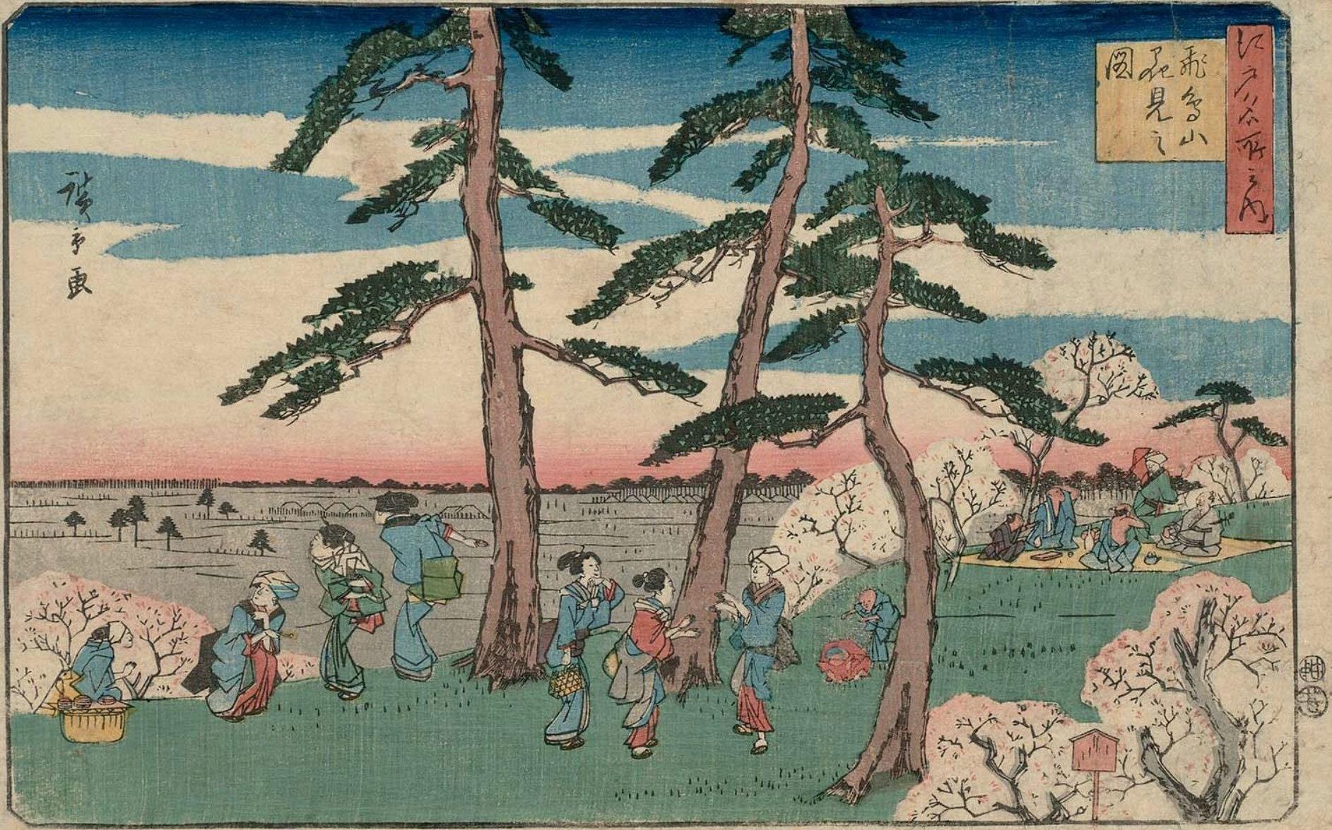 Hiroshiges - Cherry-blossom viewing at Asuka Hill (Asukayama hanami no zu) - Among Famous Places in Edo 1839-47