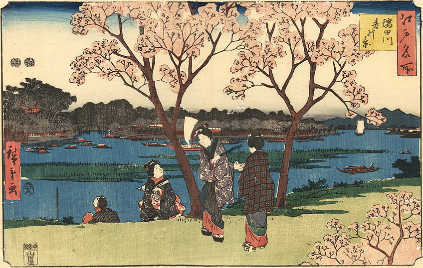 Hiroshiges - View of Springtime on the Sumida River (Sumida-gawa haru no kei) - Famous Places in Edo 1853-58