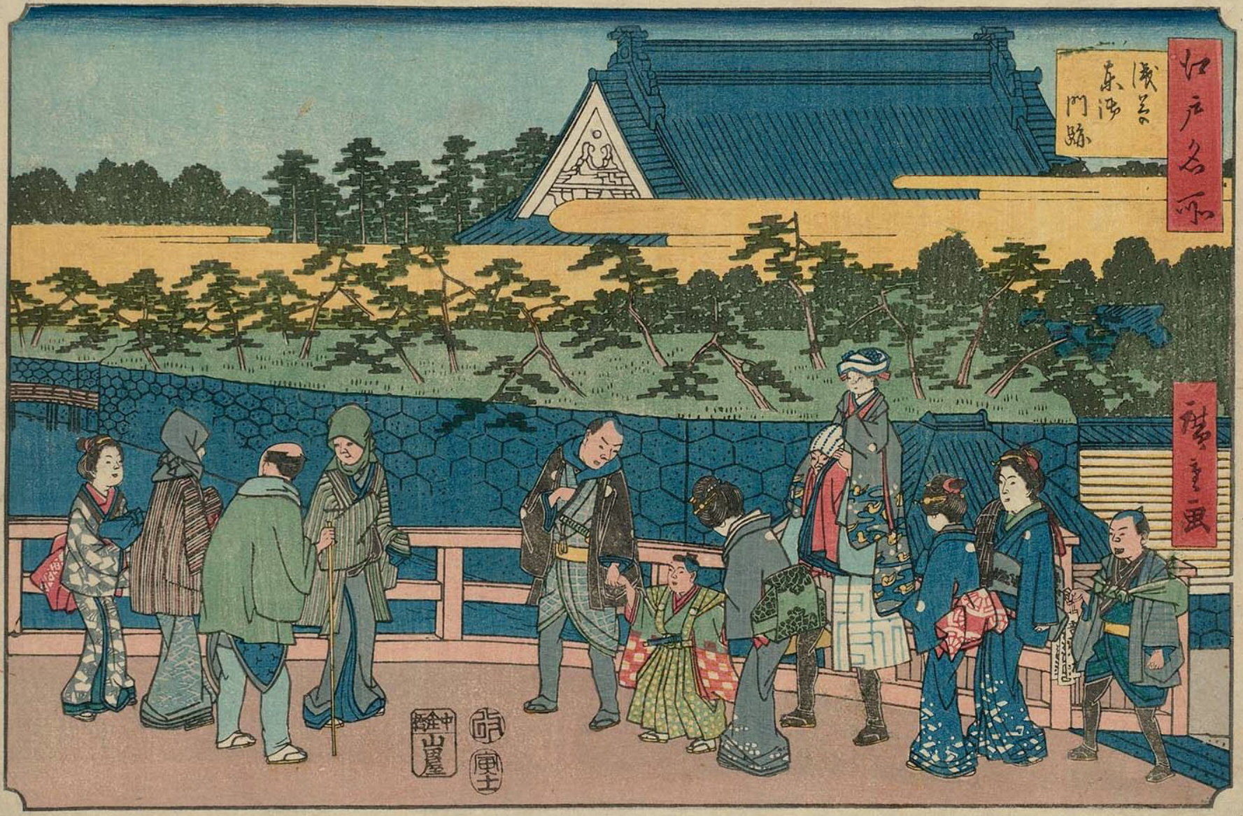 Hiroshiges - Higashi Hongan-ji Temple at Asakusa (Asakusa Higashi Gomonzeki) - Famous Places in Edo 1853-58