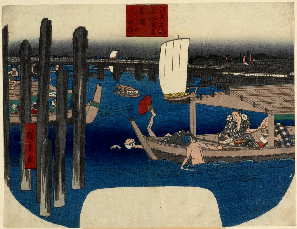 Hiroshiges - Boats on River in Ryōgoku (Ryōgoku Suzumibune) - Famous Views of Edo 1810s-40s