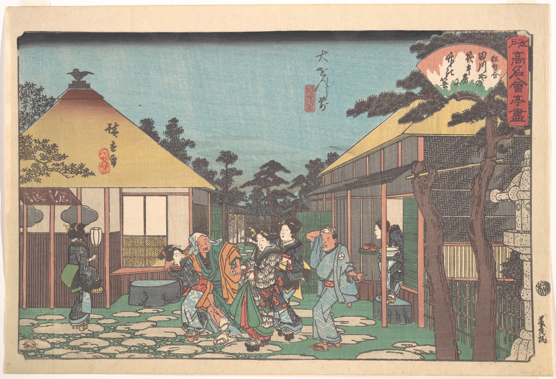 Hiroshiges - In Front of Daion-ji Temple: The Tagawaya Restaurant (Daion-ji mae, Tagawaya) - Famous Restaurants of Edo 1838-40