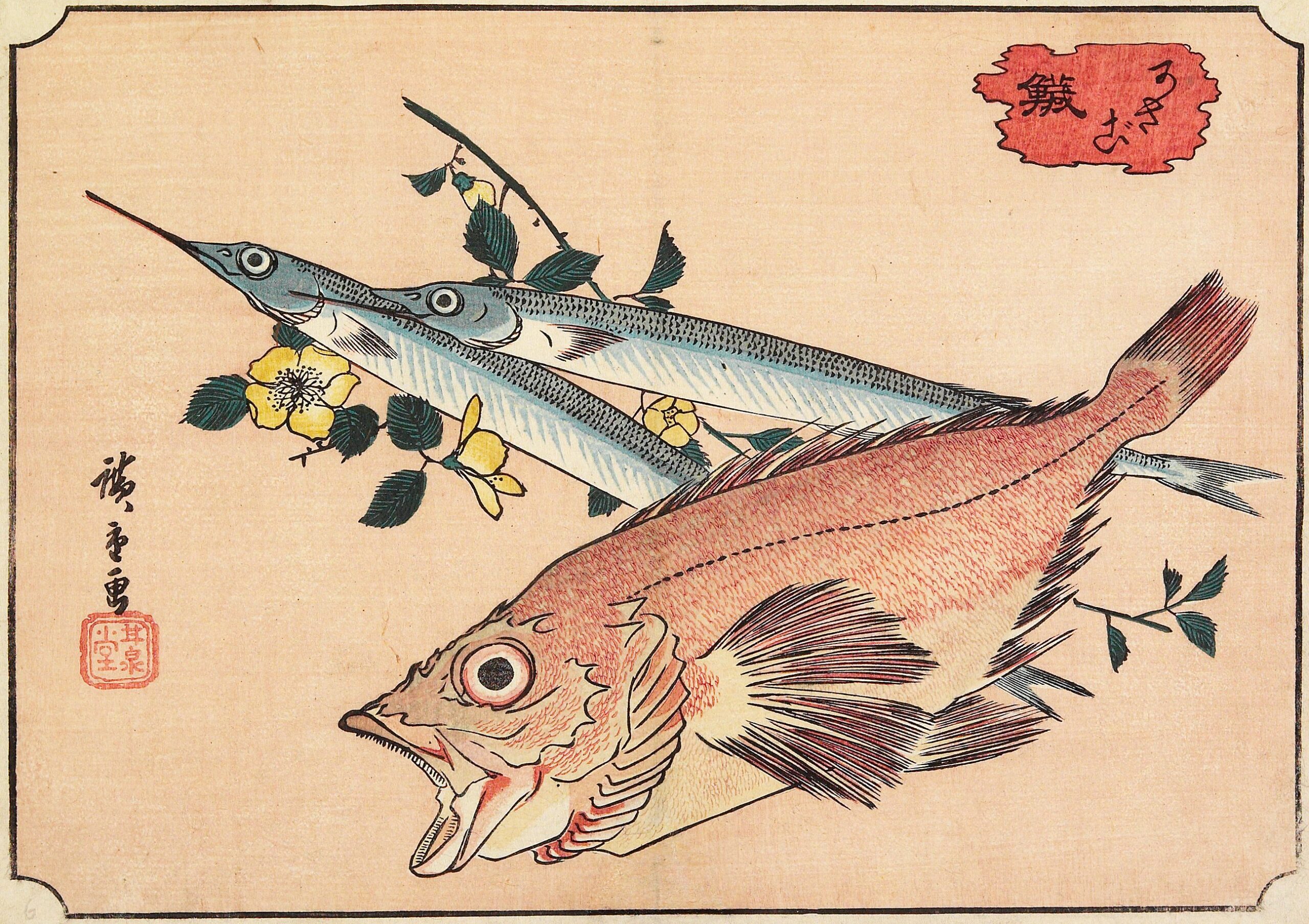 Hiroshiges - Rockfish and Halfbeak - Untitled series of Fish (1835-39)