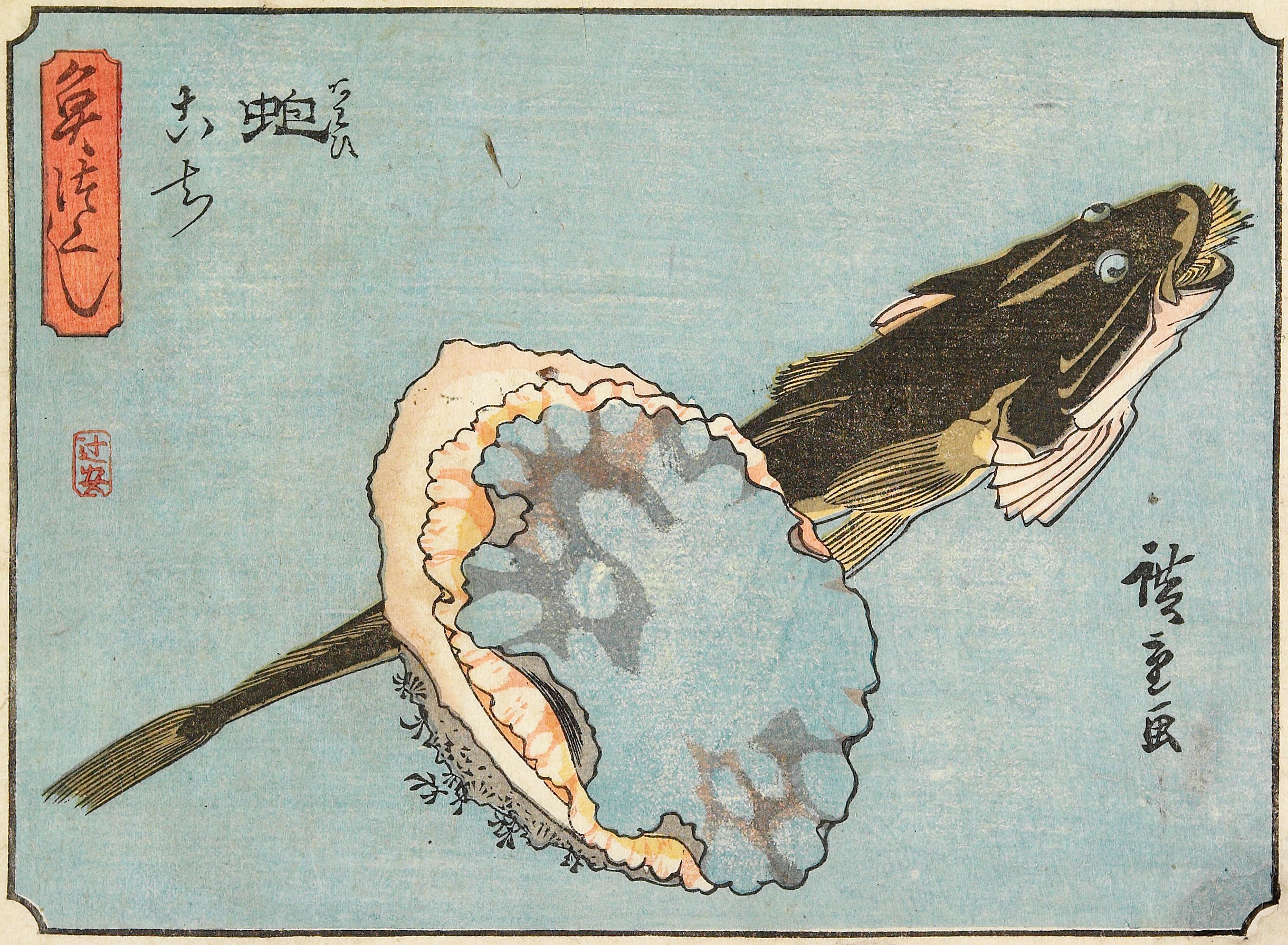 Hiroshiges - Abalone and Flathead - A Collection of Fish (1835-39)