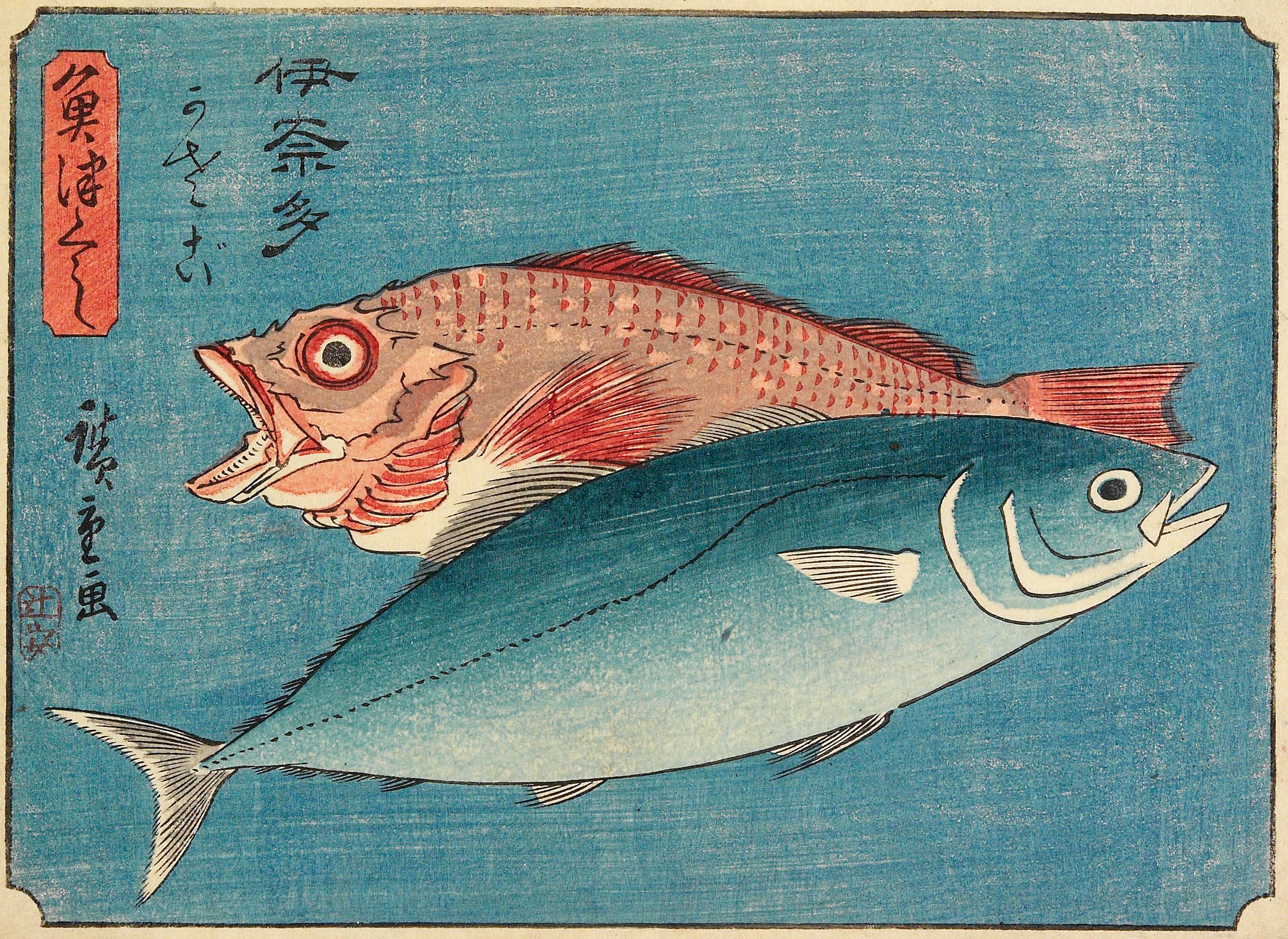 Hiroshiges - Yellowtail and Rockfish - A Collection of Fish (1835-39)