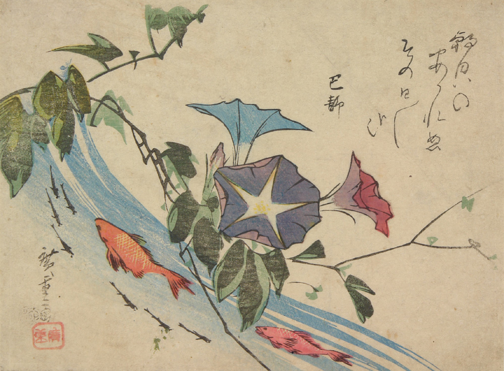 Hiroshiges - Morning Glory, Goldfish and Minnows - Miscellaneous Fish Prints: Koban Format