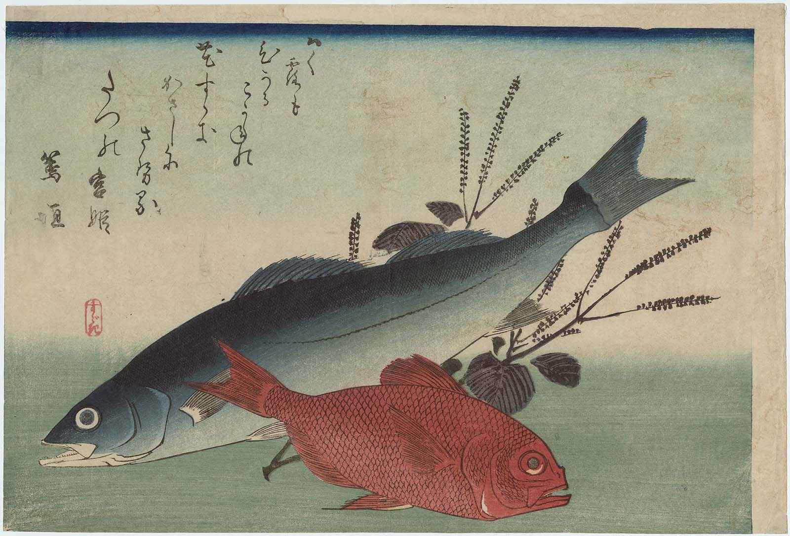 Hiroshiges - Sea Bass, Golden-eyed Sea Bream, and Shiso - Grand Series of Fishes (1832-33 & 1840-42)