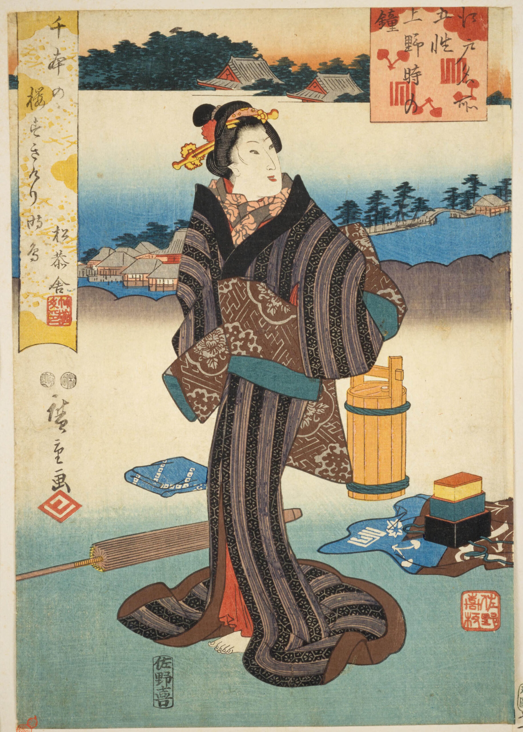 Hiroshiges - Water and Metal (Kameido no mizu, Uenoji no kane) - Five Elements in Famous Places of Edo 1847-52