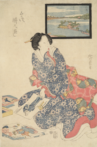 Hiroshiges - Courtesan Observing Prints - Benten Shrines at the Present Day 1822-23