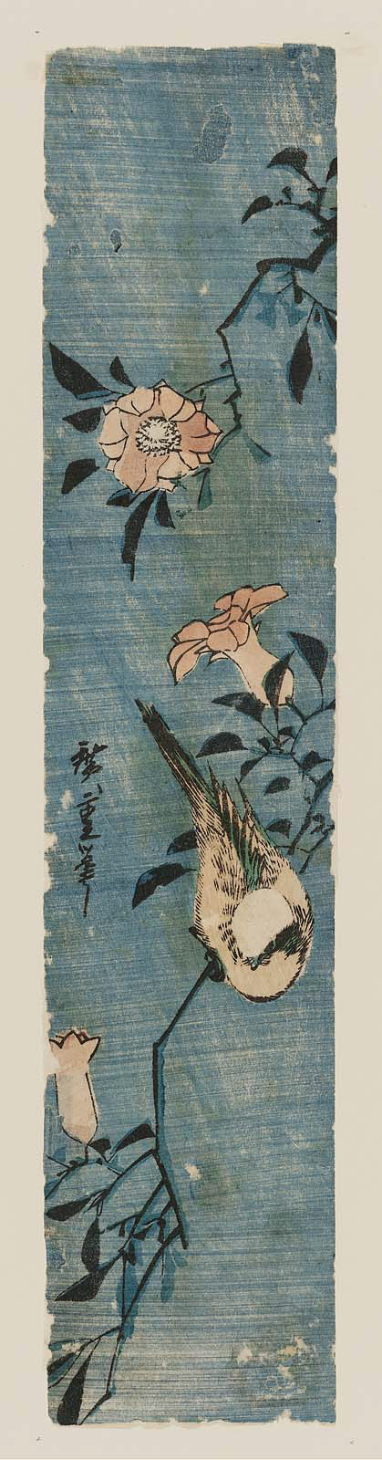 Hiroshiges - Bird on Blossoming Branch - Ko-tanzaku Format