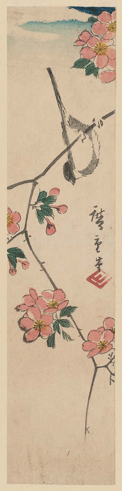 Hiroshiges - Bird on a Cherry Branch - Ko-tanzaku Format