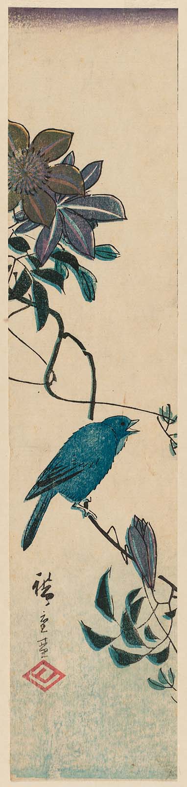 Hiroshiges - Bluebird and Clematis - Ko-tanzaku Format