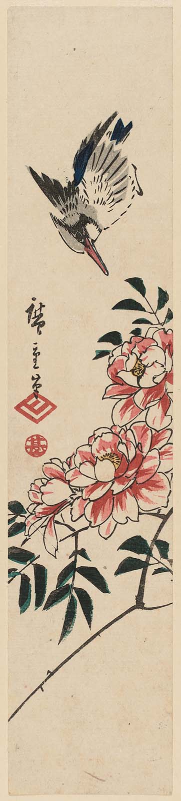 Hiroshiges - Kingfisher and Wild Roses - Ko-tanzaku Format