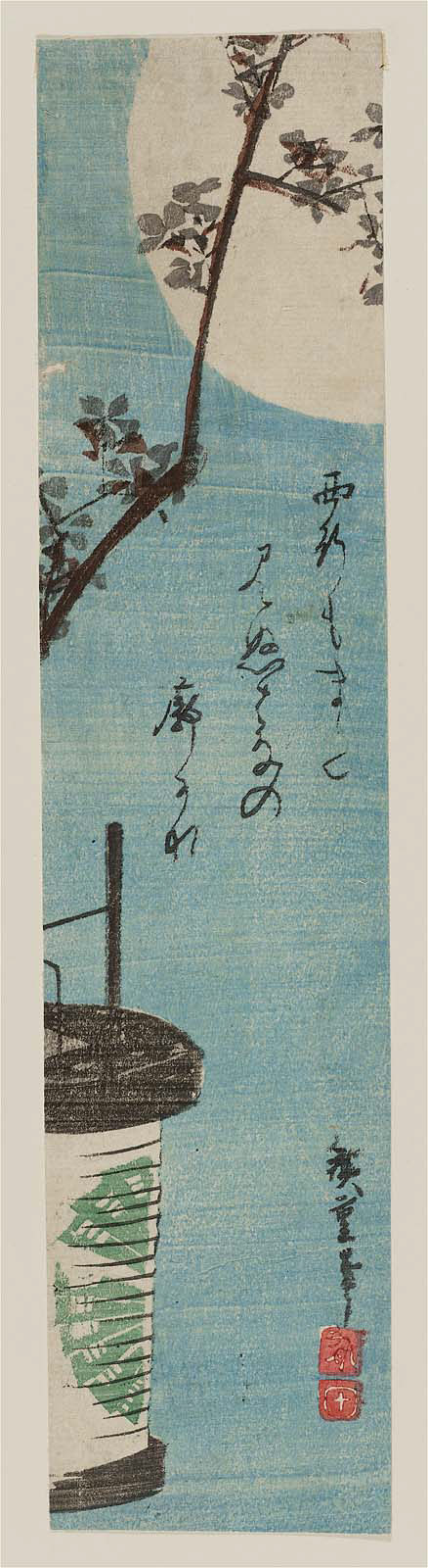 Hiroshiges - Lantern and Flowering Branch in Moonlight - Ko-tanzaku Format