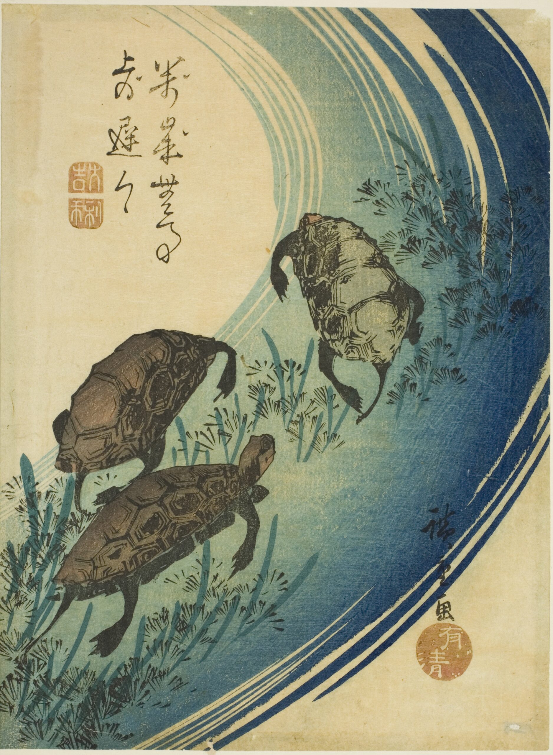 Hiroshiges - Turtles Swimming in a Stream - Koban Format