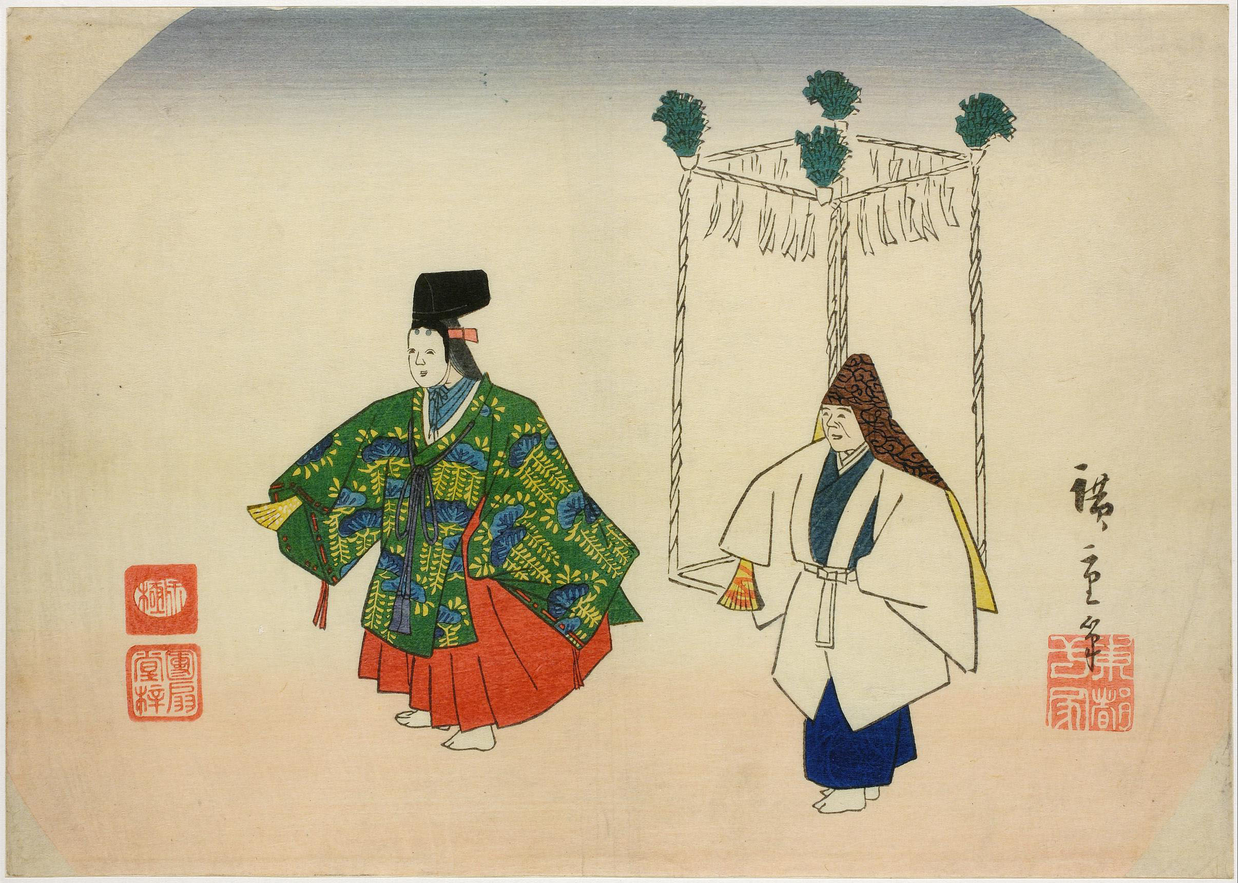 Hiroshiges - Scene from Noh play with two figures - Miscellaneous Fan prints