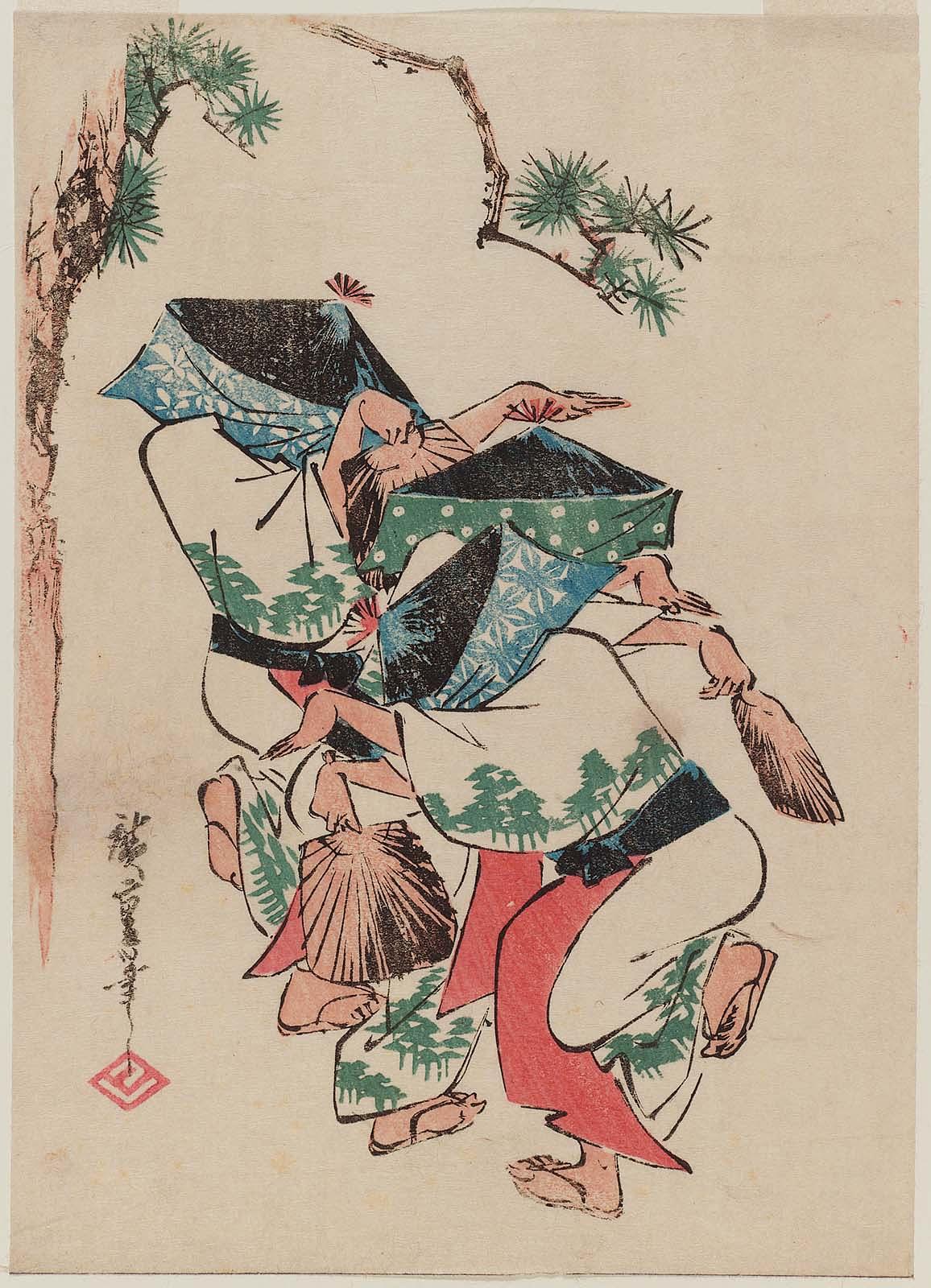 Hiroshiges - Dancers under Pine Tree (Matsu no shita ni odori) - Vertical chūban format