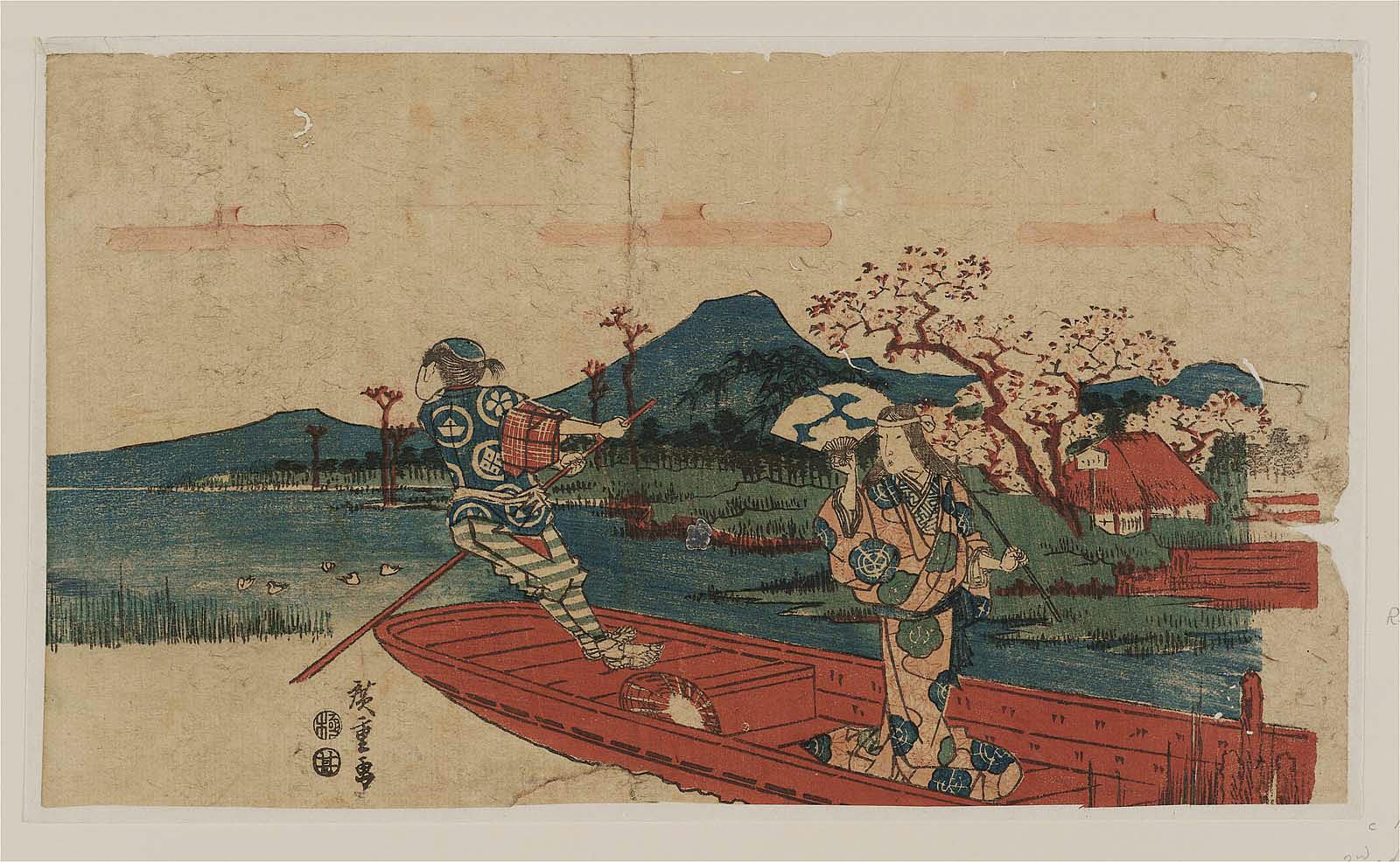 Hiroshiges - The Nō Play Sumidagawa - Horizontal aiban format