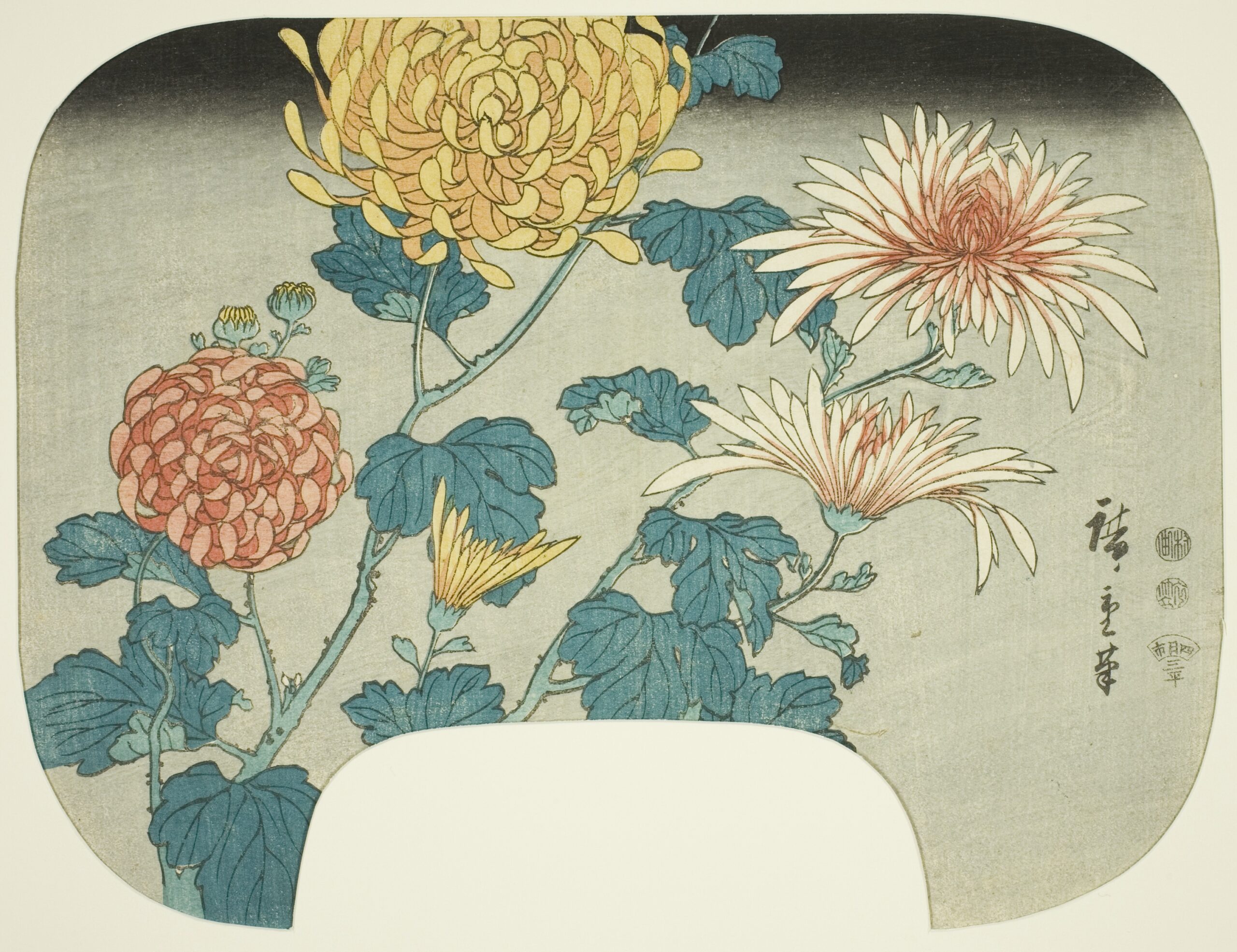 Hiroshiges - Chrysanthemums - Miscellaneous Nature Fan Prints