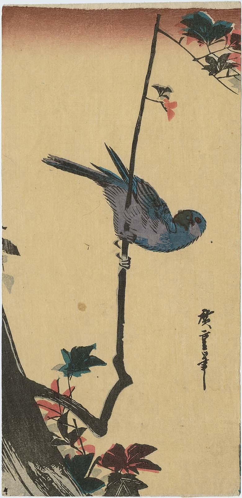 Hiroshiges - Bird on Maple Branch - Sanchōgake Format