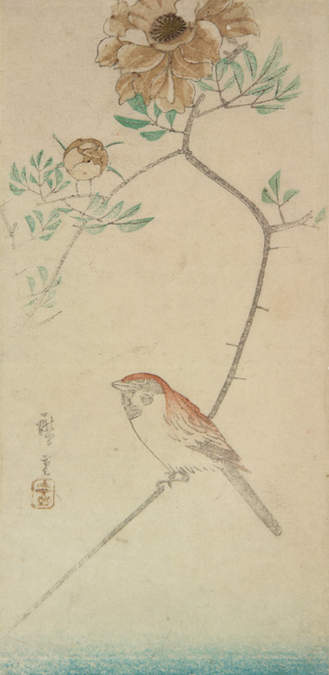 Hiroshiges - Sparrow and Rose - Sanchōgake Format