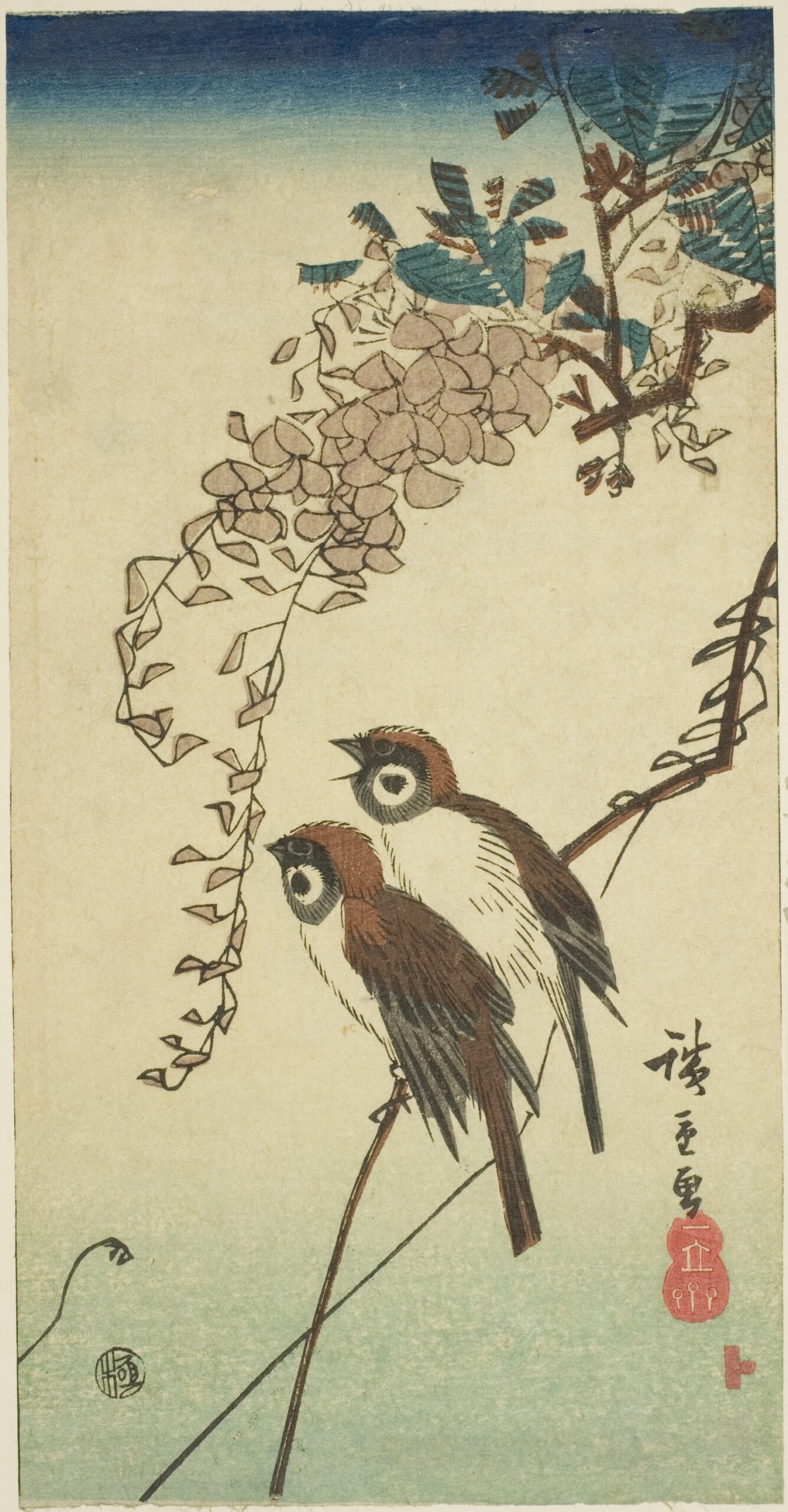 Hiroshiges - Sparrows and Wisteria - Sanchōgake Format