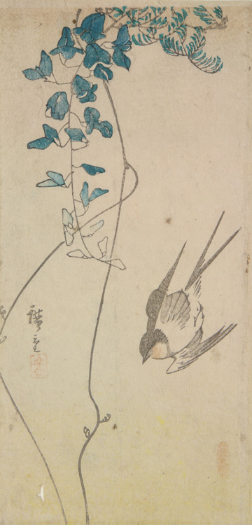 Hiroshiges - Swallow and Wisteria - Sanchōgake Format