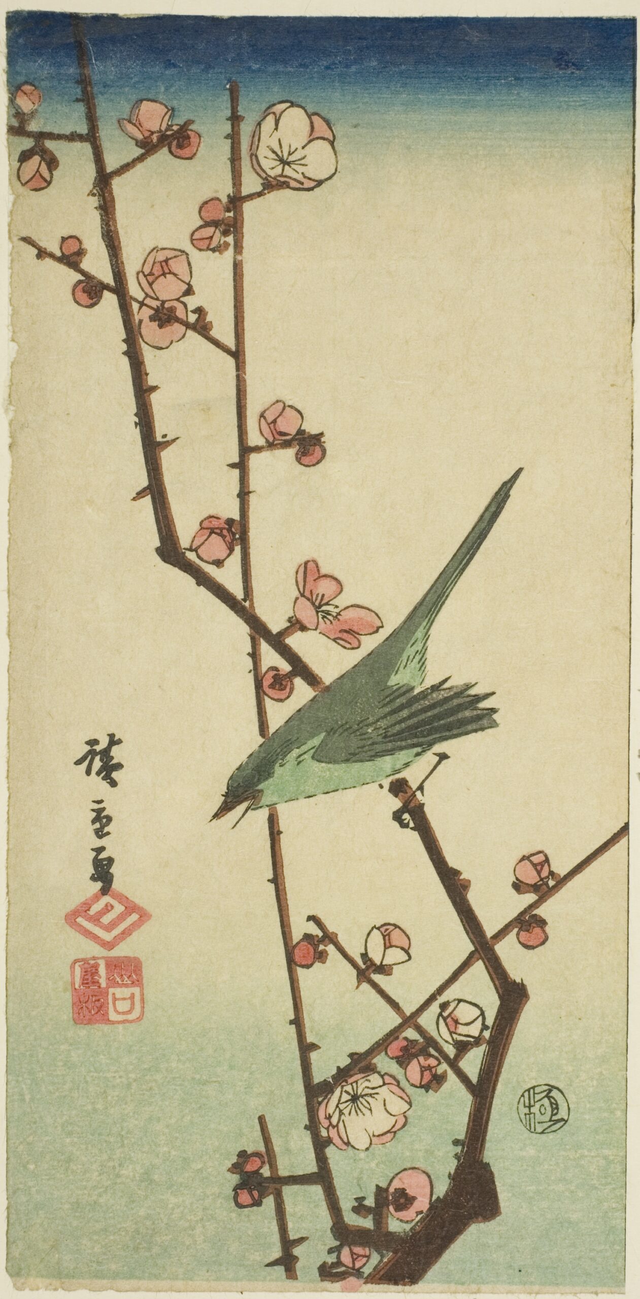 Hiroshiges - Warbler on Plum Branch - Sanchōgake Format