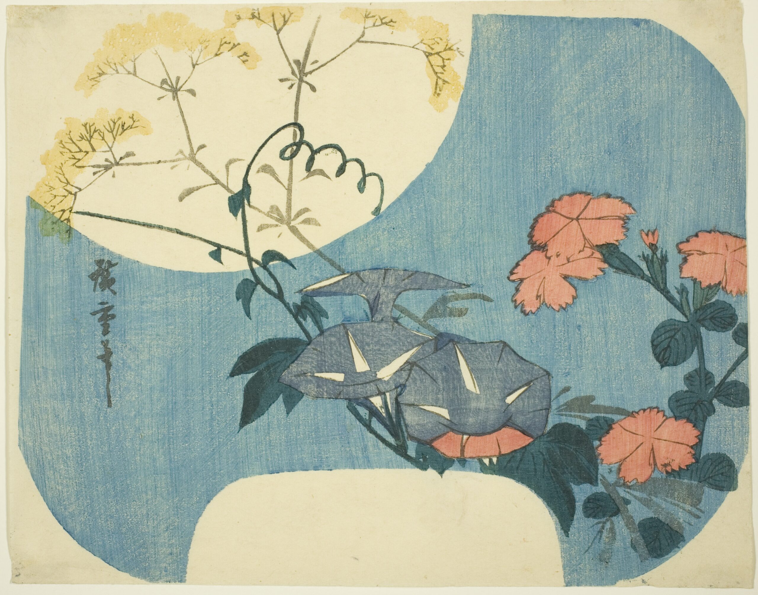 Hiroshiges - Morning Glories, Pinks, and Maiden Flower - Seven Autumn Flowers in Moonlight (1830-44)