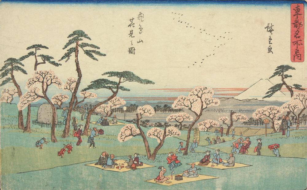 Hiroshiges - Flower viewing at Asuka Hill (Asuka-yama hanami no zu) - Famous Places in the Eastern Capital 1840-42