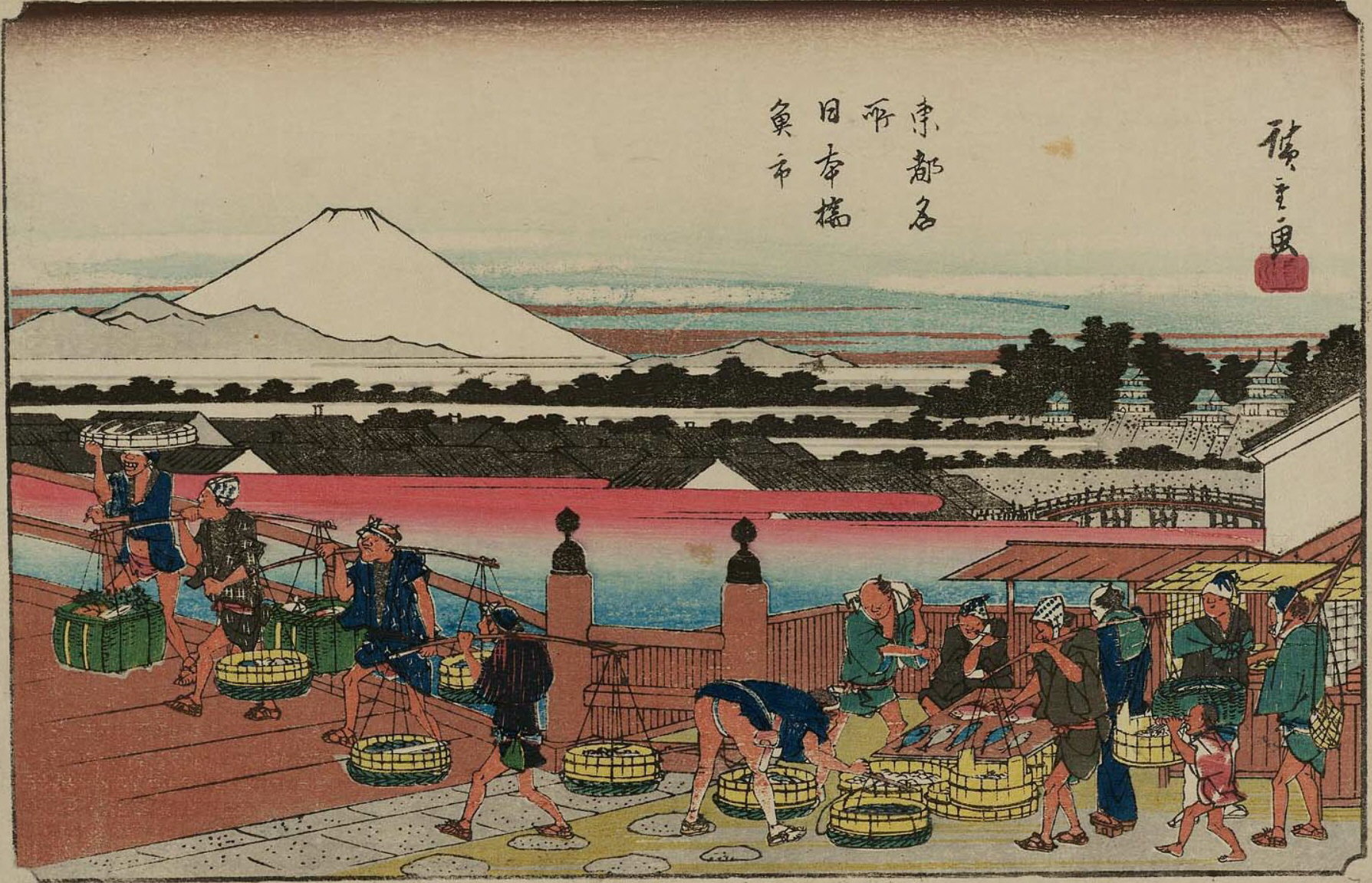 Hiroshiges - Fish Market at Nihonbashi Bridge (Nihonbashi uoichi) - Famous Places in the Eastern Capital 1839-47