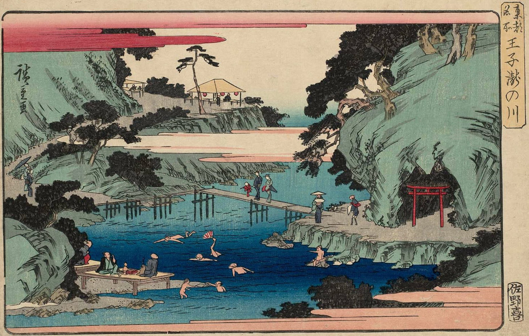 Hiroshiges - Waterfall River at Ōji (Ōji Takinogawa) - Famous Places in the Eastern Capital 1839-42, 1847-52