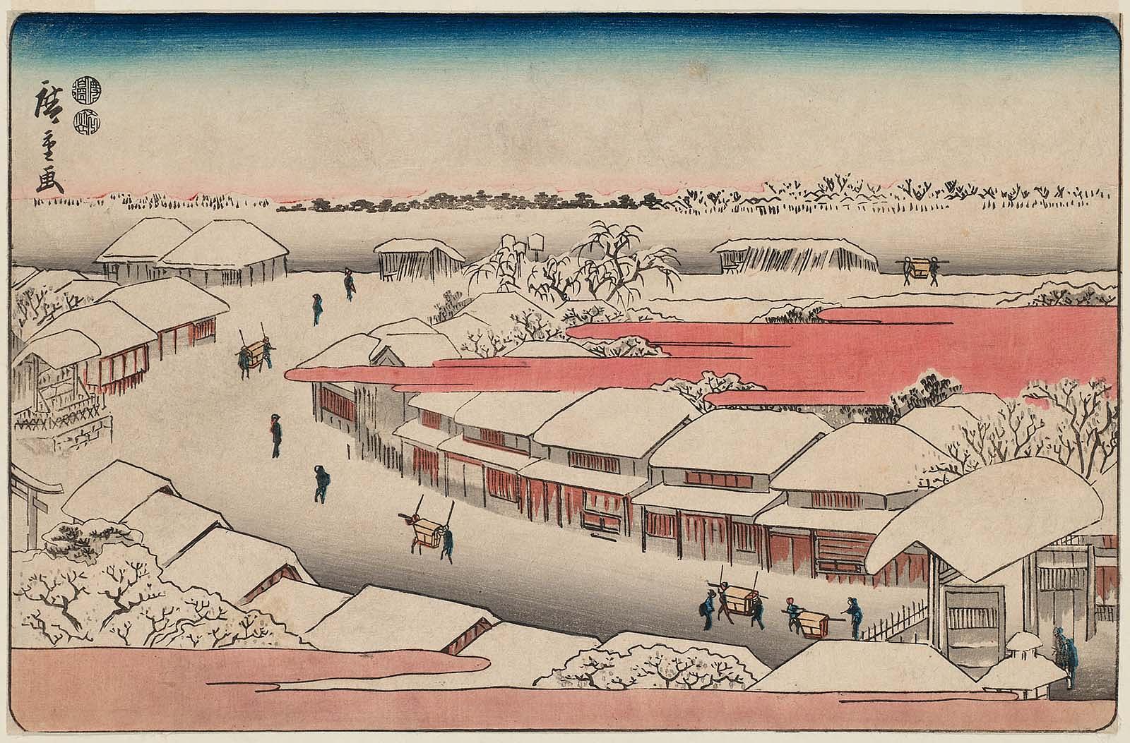 Hiroshiges - Snowy Morning in the Yoshiwara (Yoshiwara yuki no asa) - Famous Places in the Eastern Capital 1832-39, 1843-52