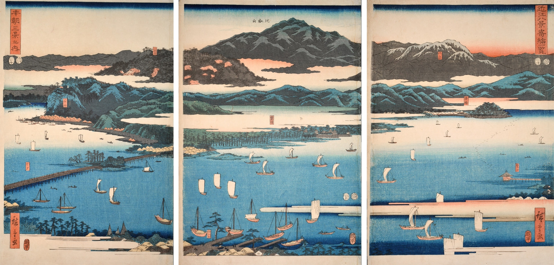 Hiroshiges - Eight Views of Ōmi (Ōmi hakkei) - Three Famous Scenic Spots in Japan 1856